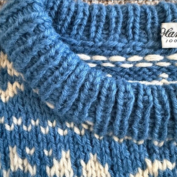 Vintage NORWEGIAN Wool Pullover Blue White Sweater XL - Picture 8 of 11